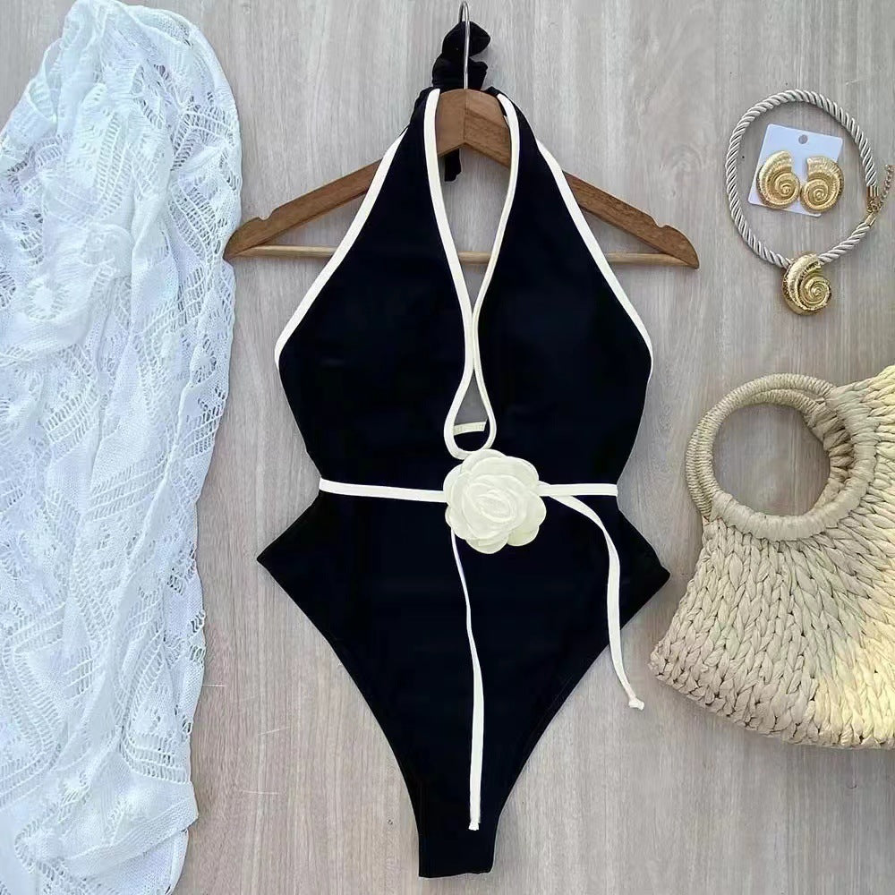 Women Elegant Wrap Swimsuit with Flower Detail Mune Fashion