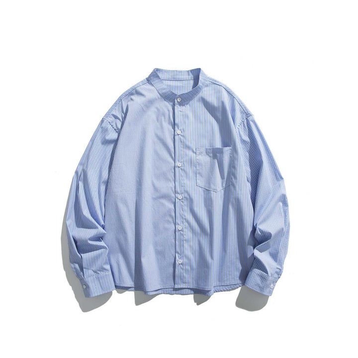 Unisex Oversized Box Shirt with Stand Collar, Breast Pocket and Fine Stripe Texture Mune Fashion