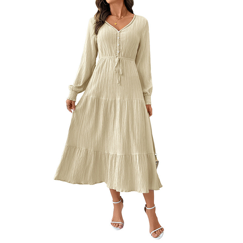 Women Long Wrap Dress with Waist Tie Mune Fashion