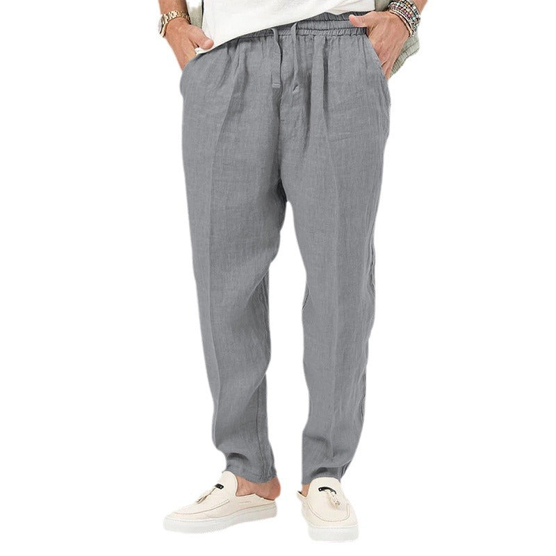 Men's linen jog pants with elastic tunnel drawstring waistband and tapered leg Mune Fashion