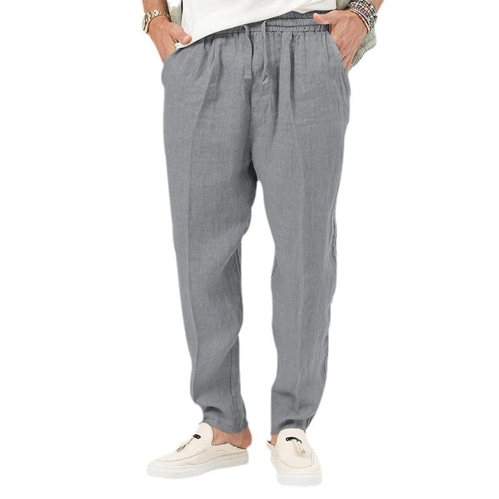Men's linen jog pants with elastic tunnel drawstring waistband and tapered leg Mune Fashion
