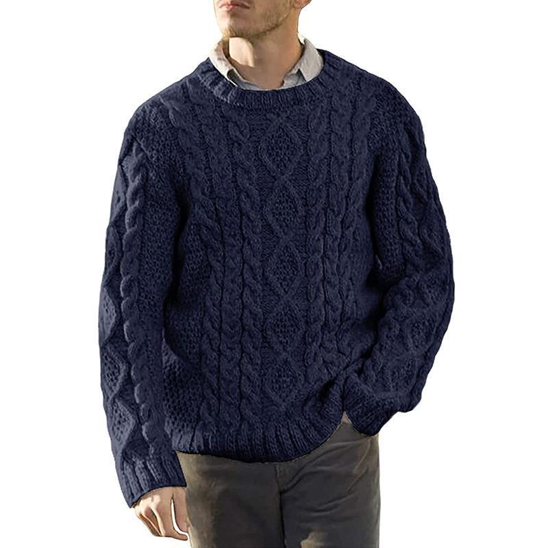 Men's Chunky Knit Sweater with Classic Cable Pattern Mune