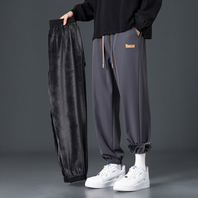 Men's sporty casual pants with fleece lining