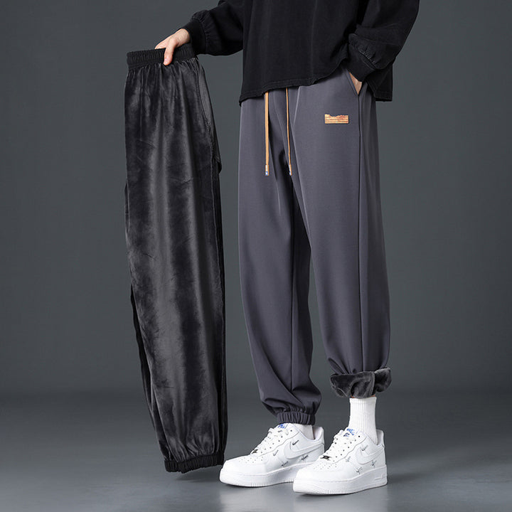 Men's sporty casual pants with fleece lining