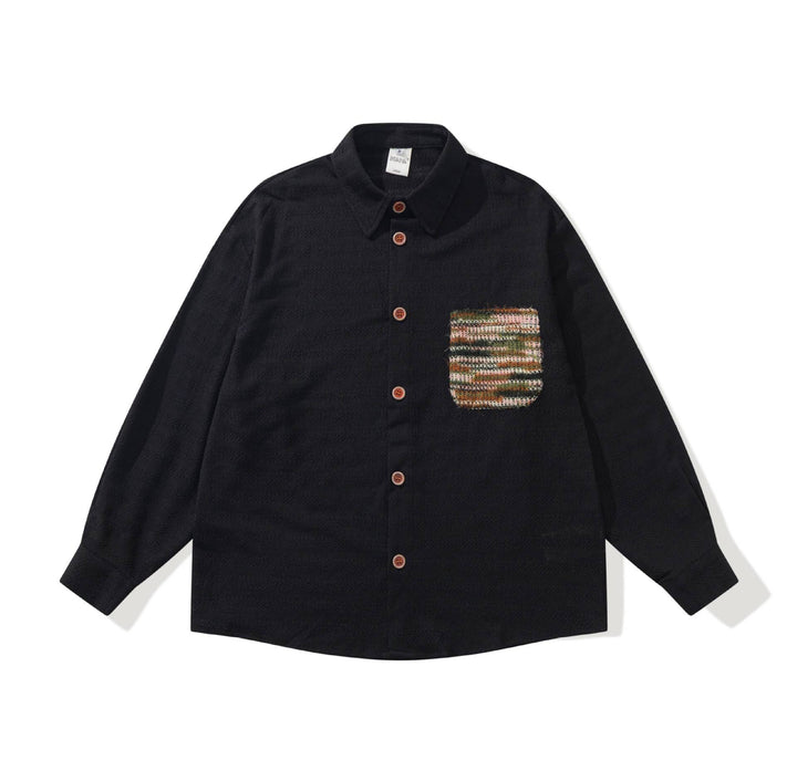 Men's Structured Knit Shirt Jacket with Kent Collar, Full Button Placket and Crocheted Chest Pocket Mune Fashion