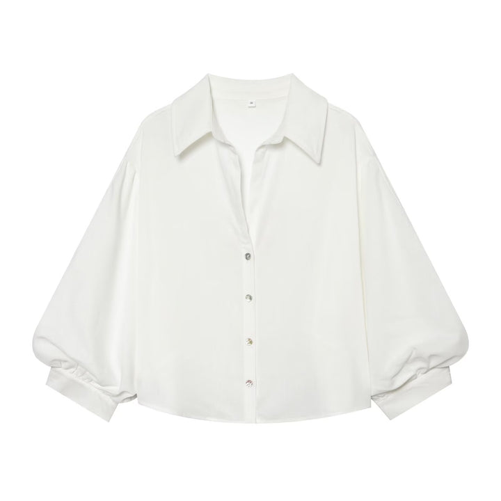 Women's loose-fit oversized blouse with balloon sleeves and shirt collar Mune Fashion