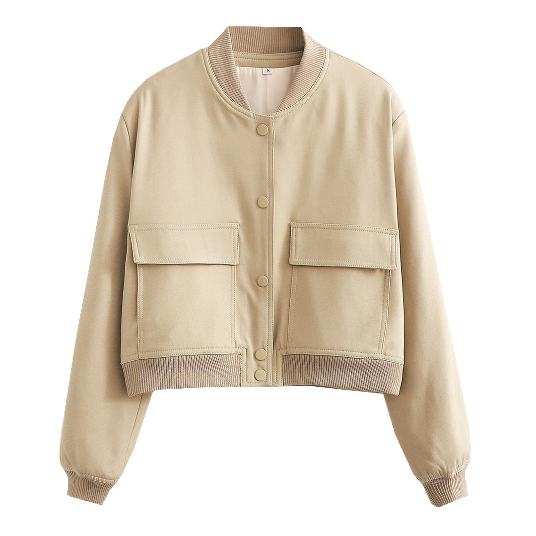 Ladies Short Bomber Jacket with Large Flap Pockets and Ribbed Cuffs Mune Fashion