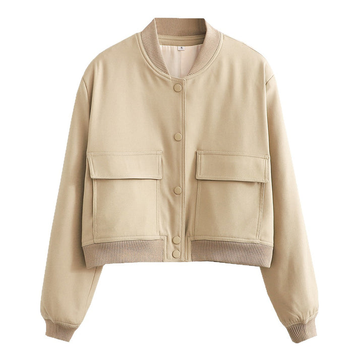 Ladies Short Bomber Jacket with Large Flap Pockets and Ribbed Cuffs Mune Fashion