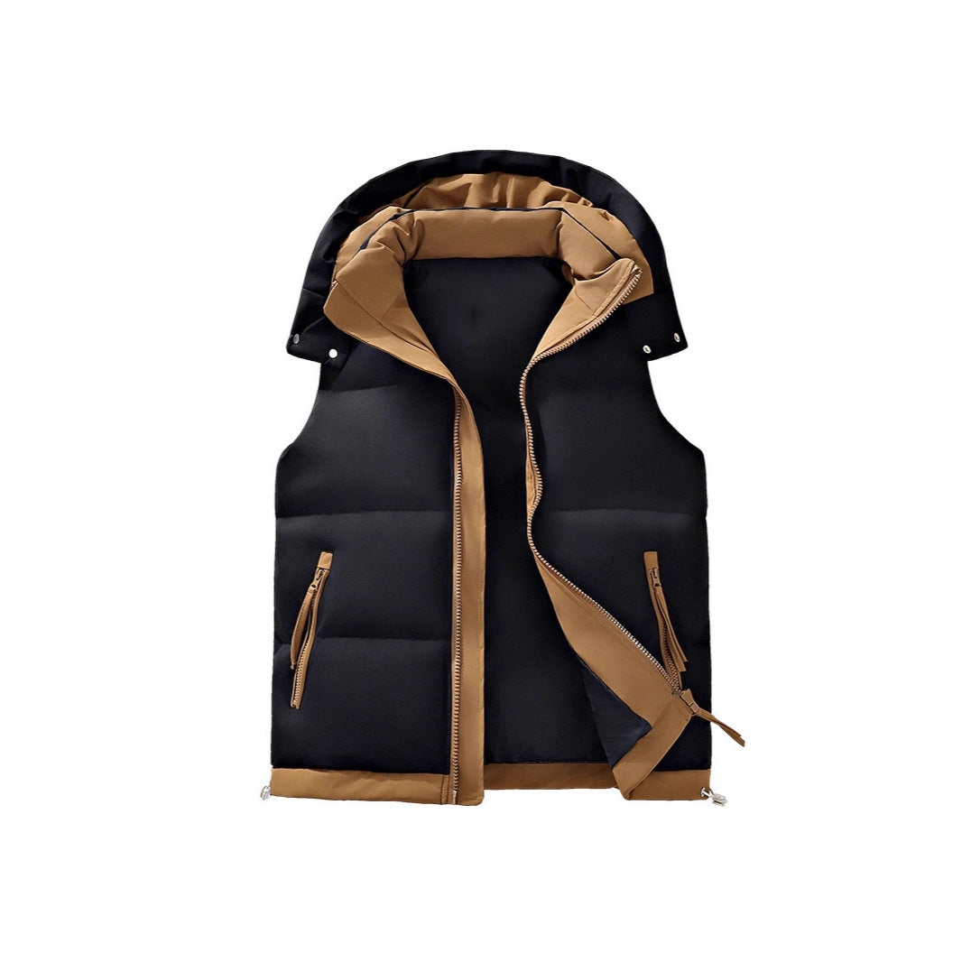 Men's Padded Quilted Vest with Detachable Hood, Contrast Piping and Drawstring Mune Fashion