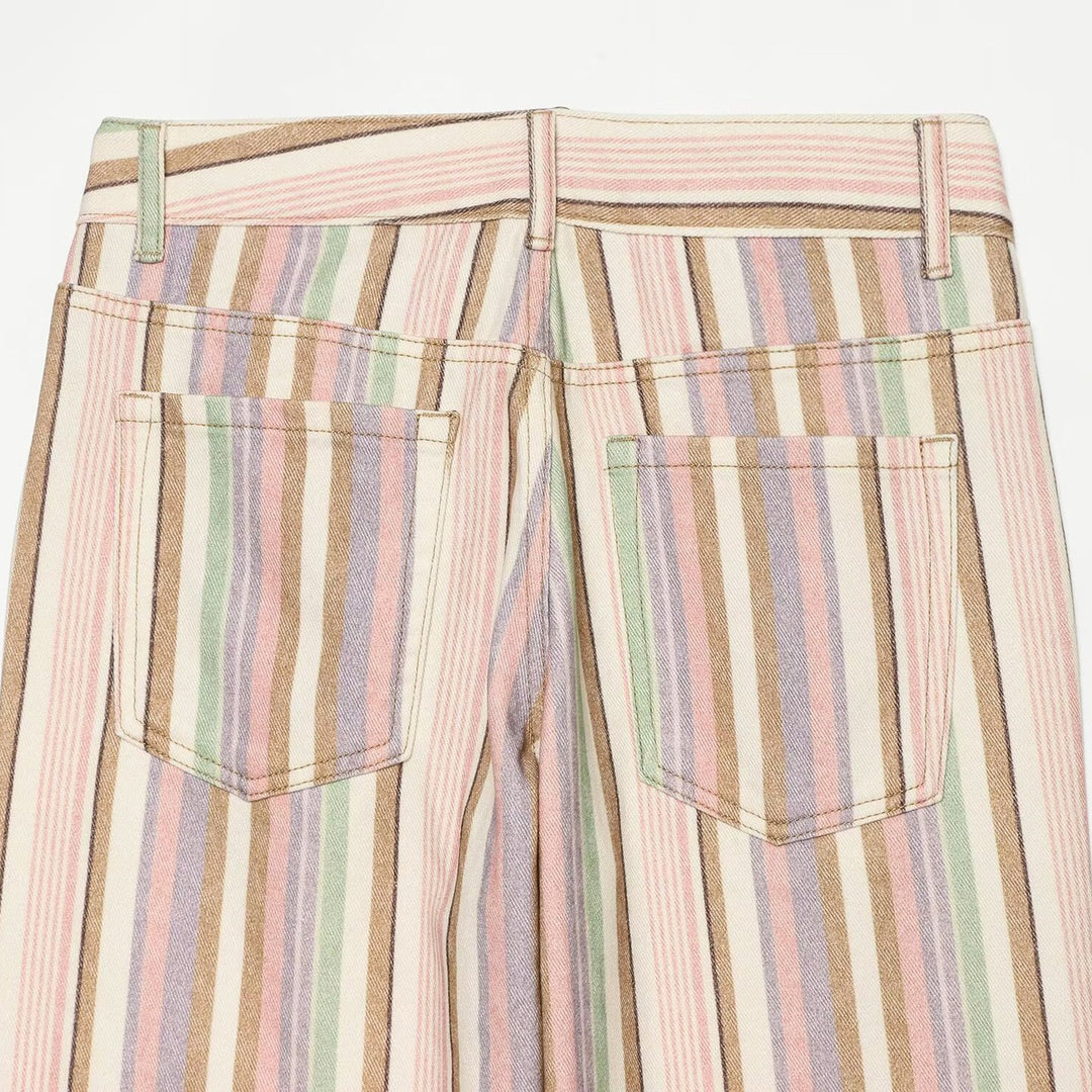 Ladies Wide High-Waist Jeans with Long Stripe Pattern Mune Fashion
