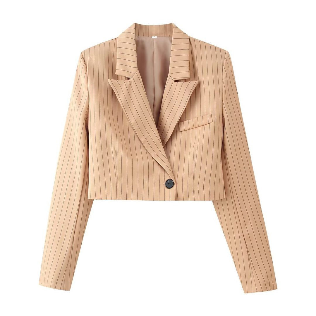 Women's Two-Piece Pinstripe Short Blazer with High-Cut Wide Pants Mune Fashion