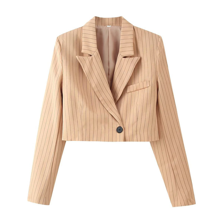 Women's Two-Piece Pinstripe Short Blazer with High-Cut Wide Pants Mune Fashion