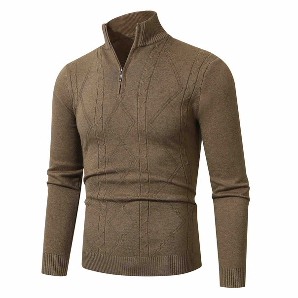 Men's half-zip sweater made of fine knit with ribbed stand-up collar Mune Fashion