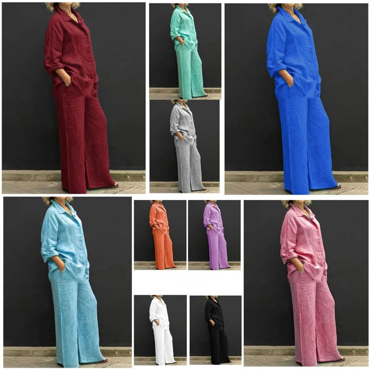 Women's Relaxed Linen Set with Oversized Shirt and Wide Palazzo Pants Mune Fashion