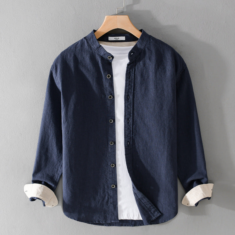 Men's Mandarin Shirt made of Linen-Cotton Blend, Relaxed Fit Mune Fashion