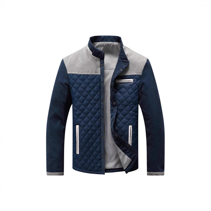 Men's quilted jacket with diamond quilting, contrast trim and stand-up collar Mune Fashion