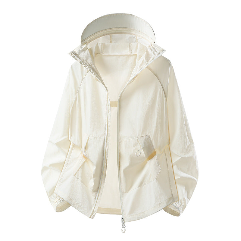 Women's Lightweight Windproof Hooded Transition Jacket with Adjustable Hood, Two-Way Zipper & Practical Flap Pockets Mune Fashion