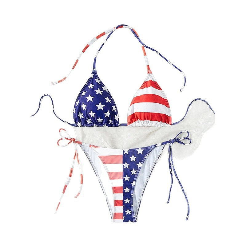 Women's Triangle Bikini with Star and Stripe Design Mune Fashion