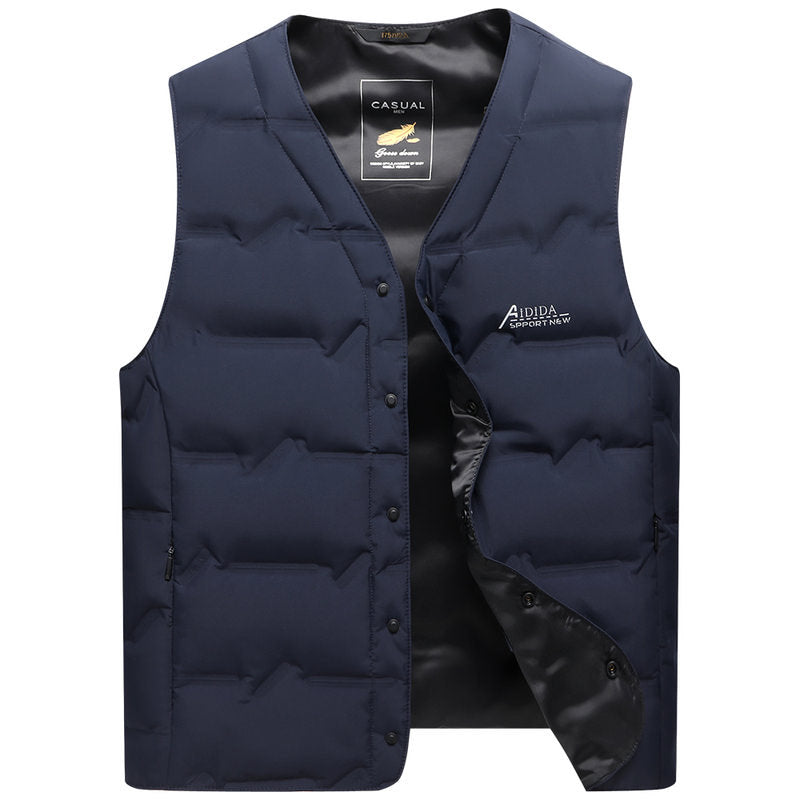 Men's Padded Quilted Vest with V-Neck and Snap Button Closure Mune Fashion