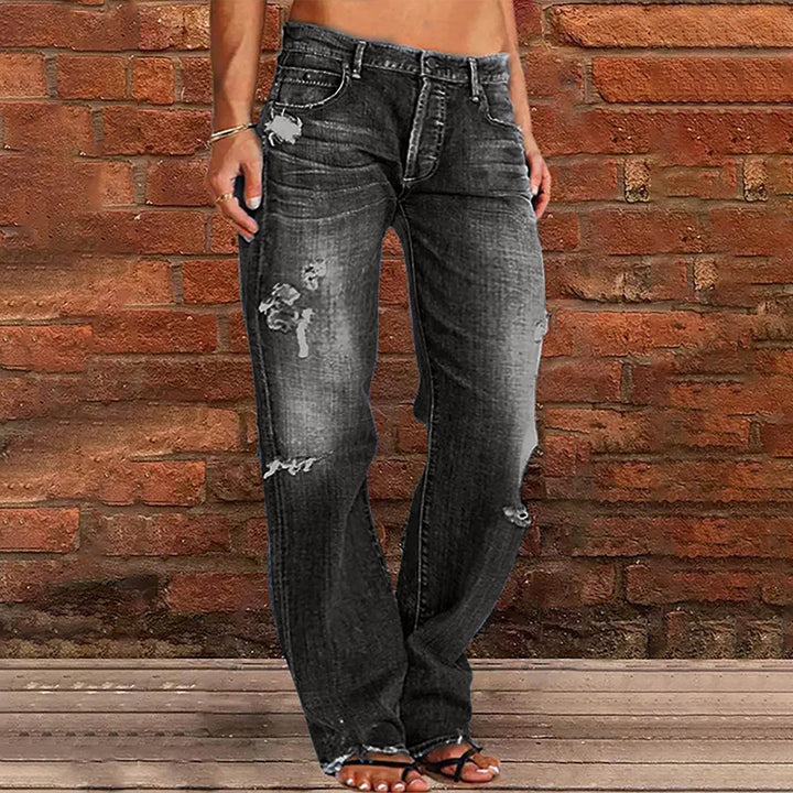 Women wide ripped jeans with high waist Relaxed Fit and frayed hem Mune Fashion
