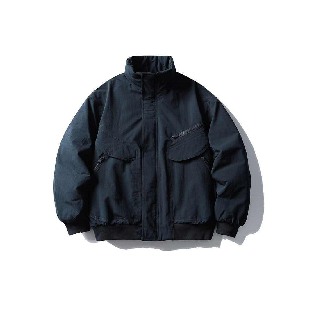 Men's Boxy Utility Bomber Jacket with High Stand-Up Collar, Concealed Front Placket and Zip Chest Pocket Mune Fashion