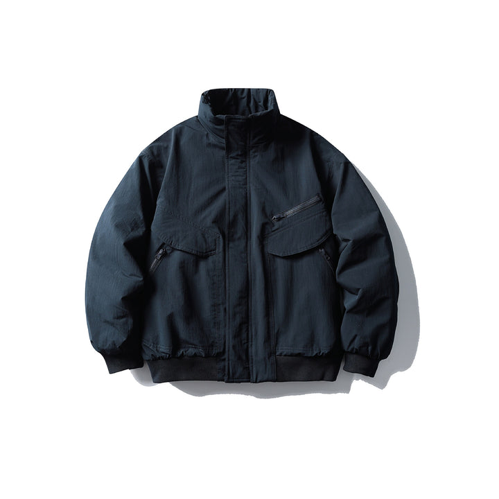Men's Boxy Utility Bomber Jacket with High Stand-Up Collar, Concealed Front Placket and Zip Chest Pocket Mune Fashion