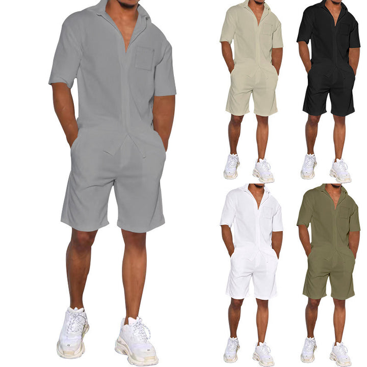 Men's Nan Legeres Resort Two-Piece with Open Short Sleeve Shirt, Chest Pocket and Elastic Bermuda Mune Fashion