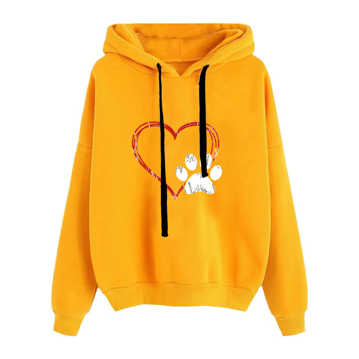 Women's casual oversized hoodie with heart and paw print, drawstring and ribbed cuffs Mune Fashion