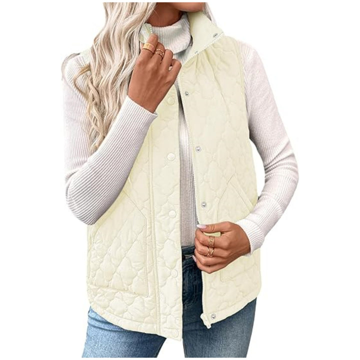 Women's quilted stand collar vest with zipper and snap buttons Mune Fashion