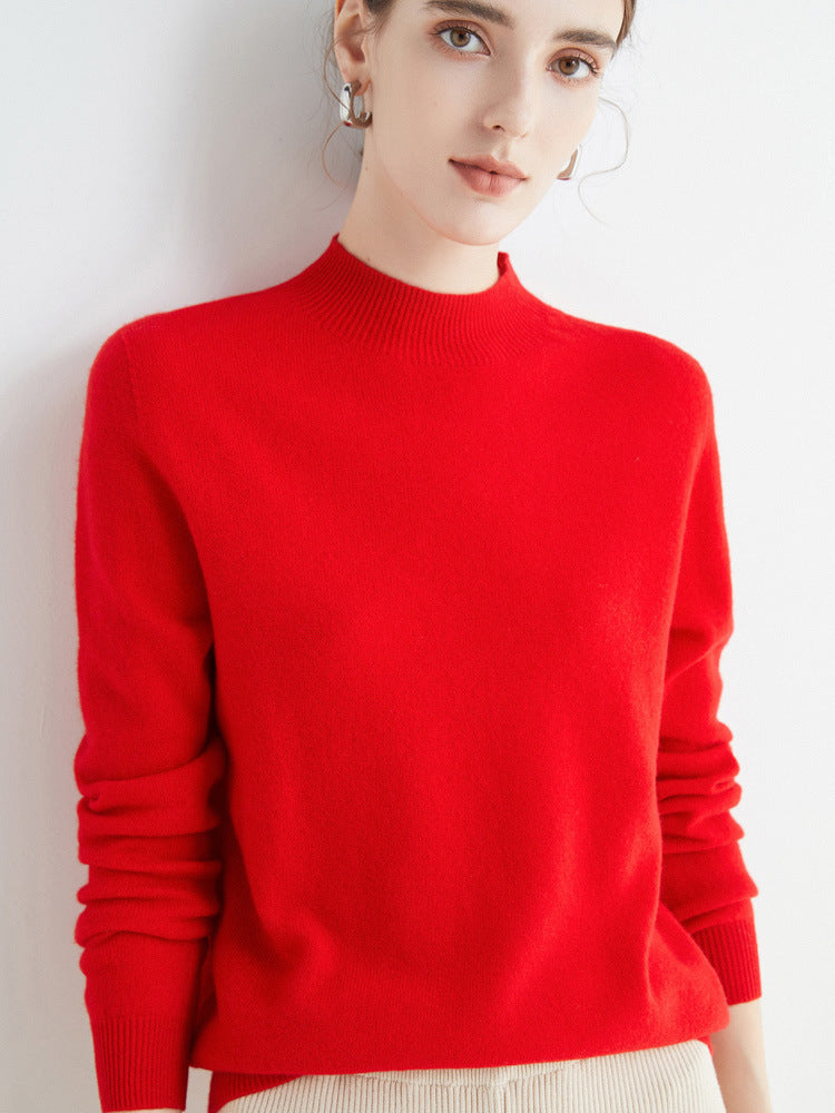 Women's Short Mock Neck Sweater in Cashmere Look with Light Fuzzy Texture Mune Fashion