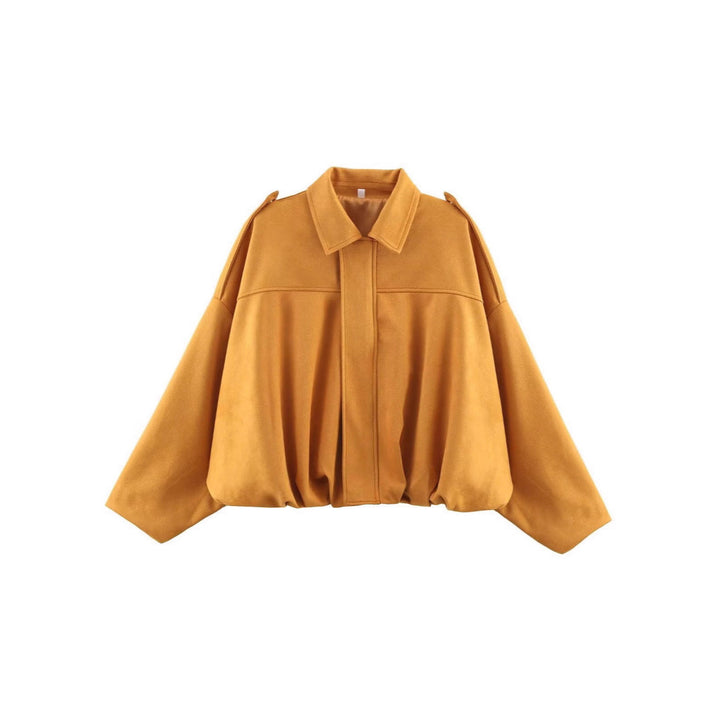 Women's Oversized Short Jacket with Balloon Hem, Shoulder Pads and Concealed Front Placket Mune Fashion