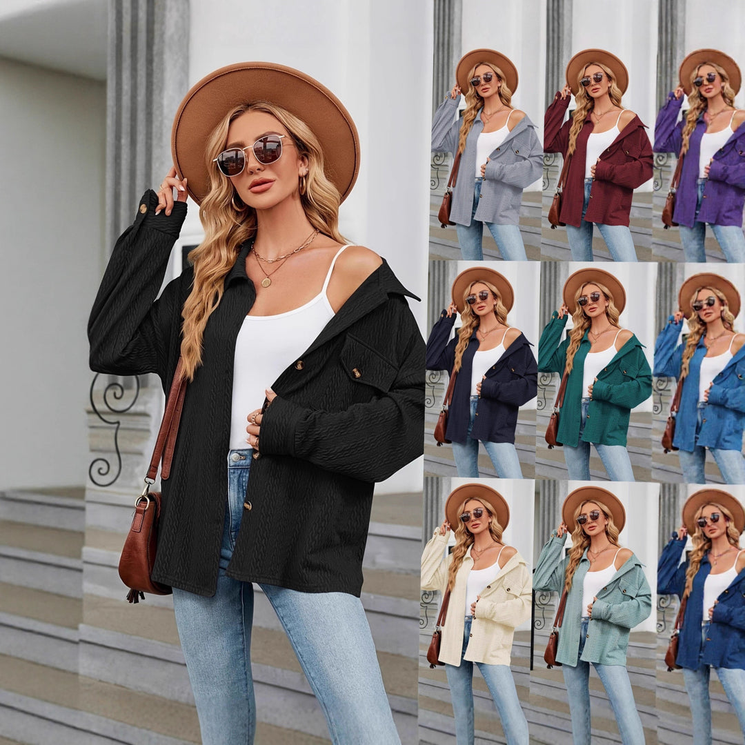 Women's Textured Oversized Shirt Jacket with Flap Pockets Mune Fashion