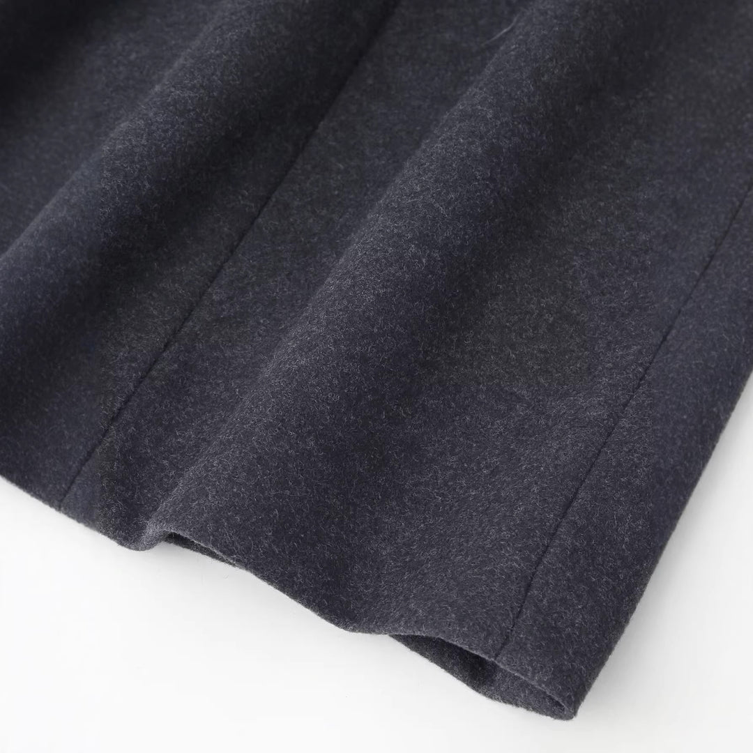 Women's Simple Midi Coat made of Wool Blend with V-Neck, Waist Seams and Side Pockets Mune Fashion
