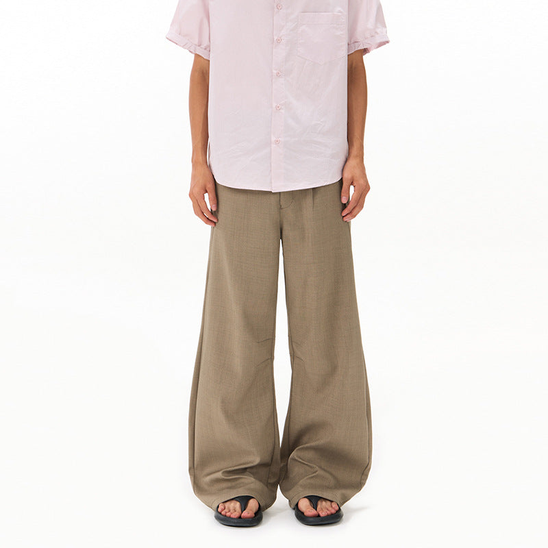 Men's Ultra Wide Wool Blend Suit Trousers in Palazzo Cut with Drop Crotch and Crease Mune Fashion