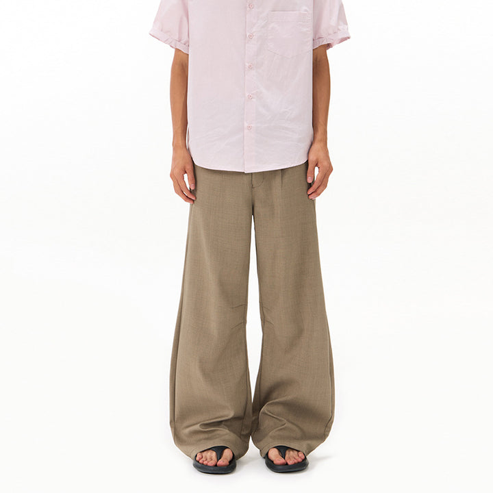 Men's Ultra Wide Wool Blend Suit Trousers in Palazzo Cut with Drop Crotch and Crease Mune Fashion