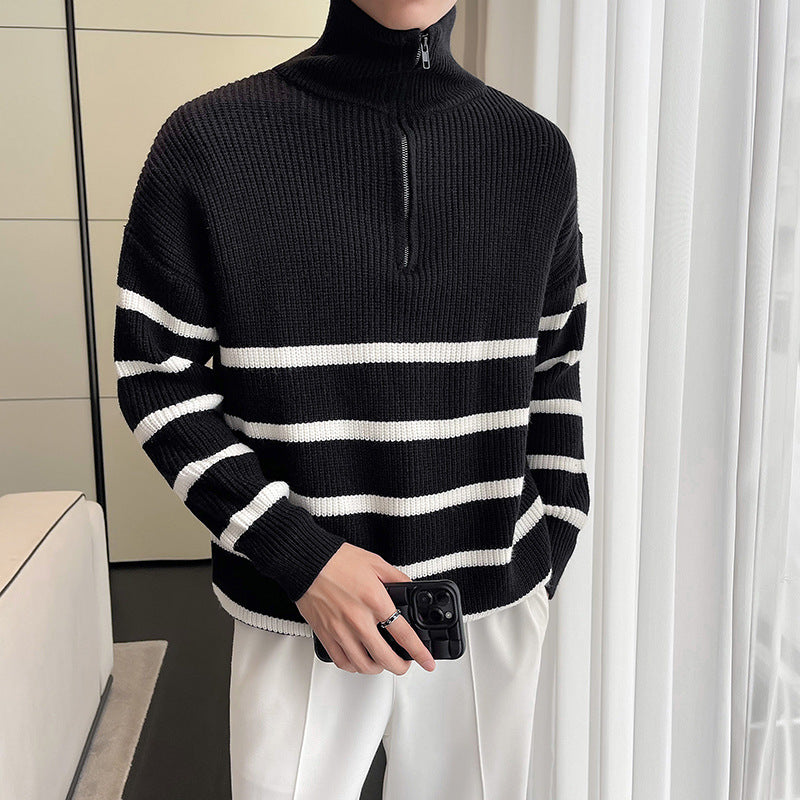 Men's Stylish Knit Sweater with Stand-up Collar and Zipper Mune Fashion