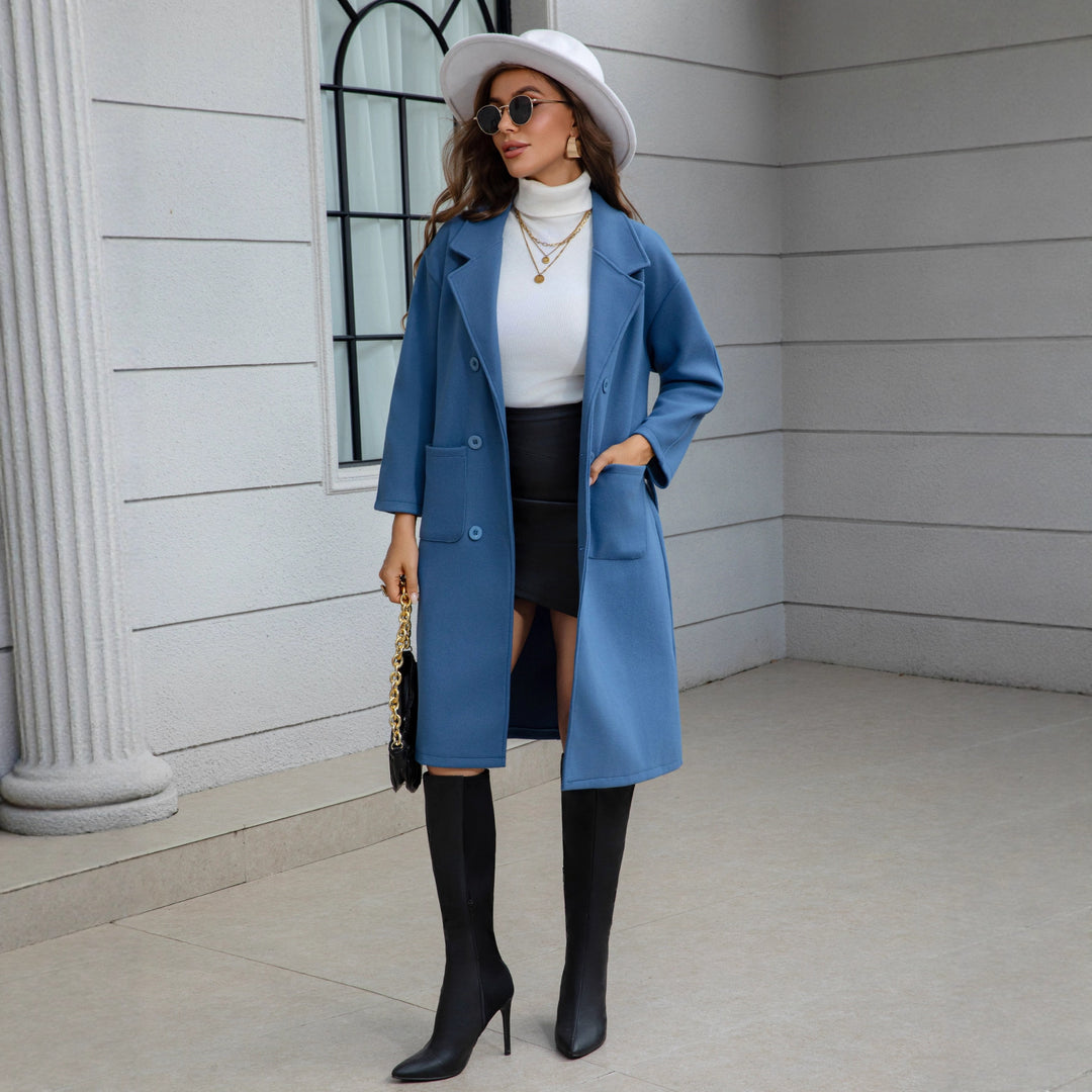 Women's wool look coat with lapel collar, patch pockets, and tailored fit Mune Fashion