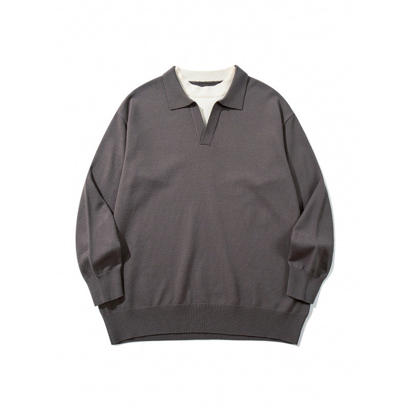 Unisex Oversize fine knit pullover with open Henley neckline and contrasting inner collar Mune Fashion