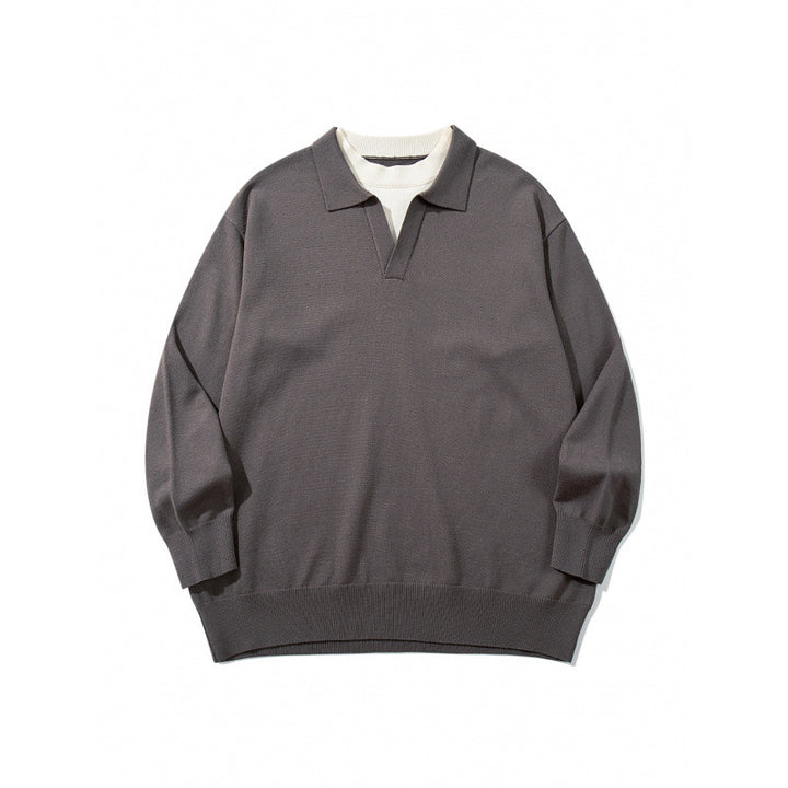 Unisex Oversize fine knit pullover with open Henley neckline and contrasting inner collar Mune Fashion