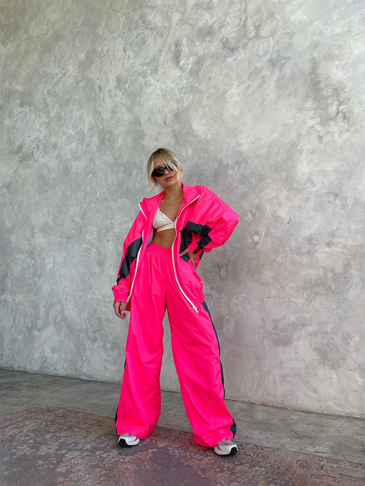 Women's nan sportives tracksuit set with windbreaker jacket and wide leg pants Mune Fashion