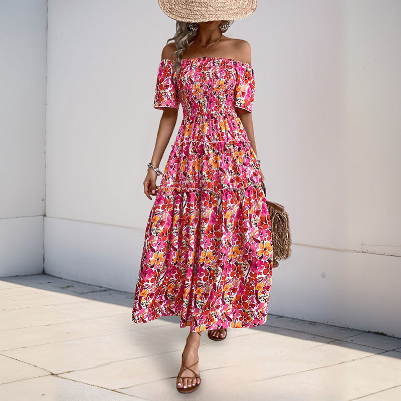 Women's Tiered Maxi Dress with Off-the-Shoulder Neckline, Smocked Bustier and Side Slit Mune Fashion