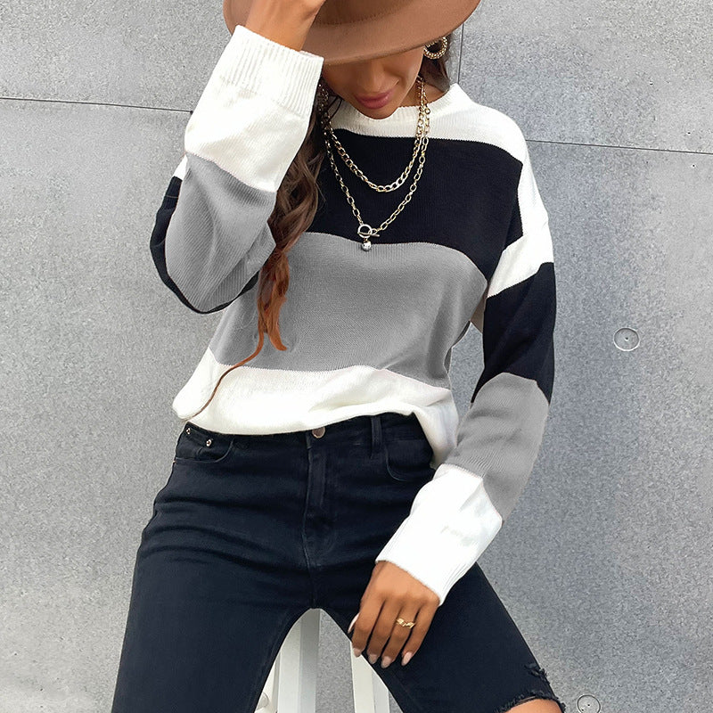 Women's color block fine knit sweater with dropped shoulder and ribbed cuffs Mune Fashion