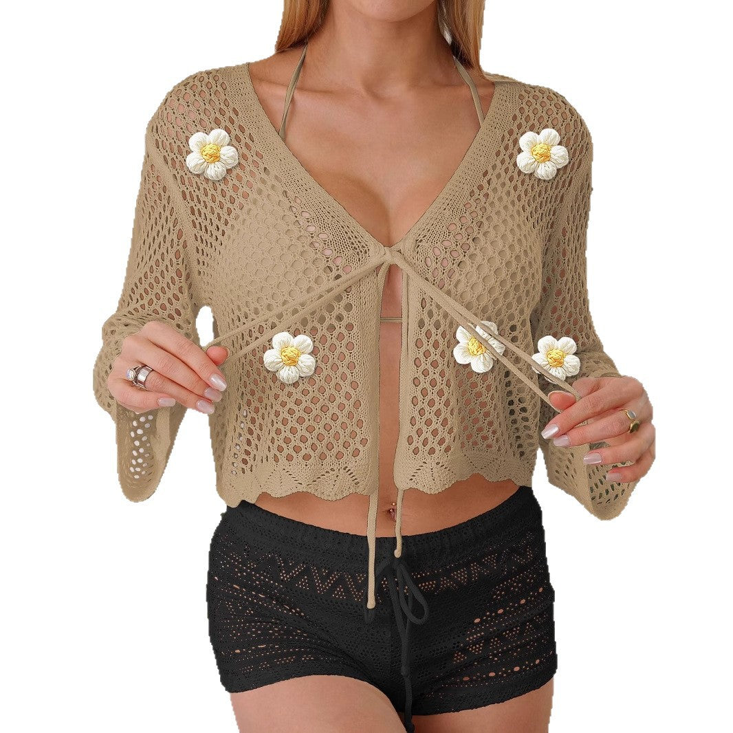 Women's lightweight crochet jacket with floral detail Mune Fashion