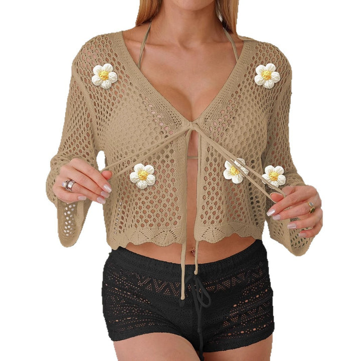 Women's lightweight crochet jacket with floral detail Mune Fashion