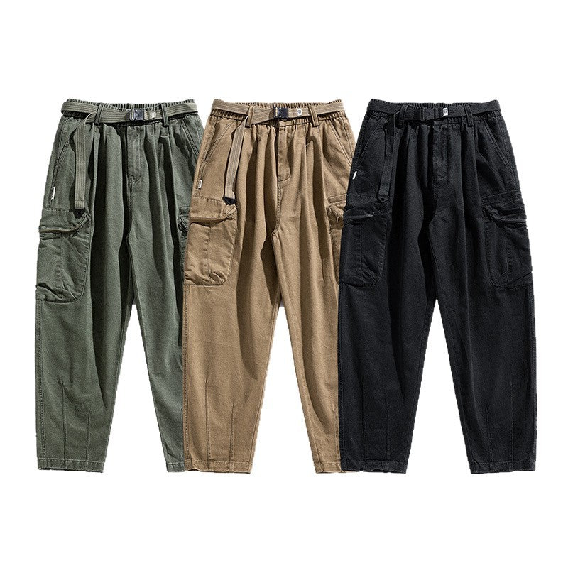 Men's utility cargo pants in relaxed tapered fit with elastic waistband and large flap pockets Drune
