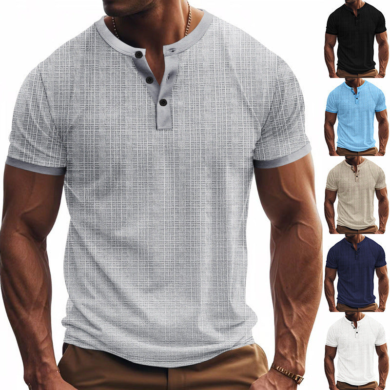 Men's short sleeve Serafino with triple button placket and finely knitted grid structure Mune Fashion