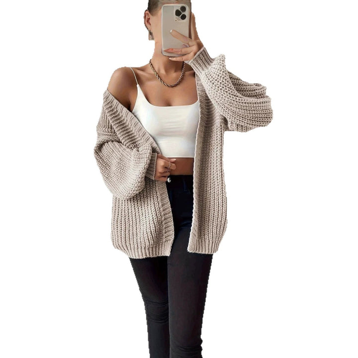 Women's oversized knit cardigan with coarse waffle knit, open front and voluminous balloon sleeves Mune Fashion