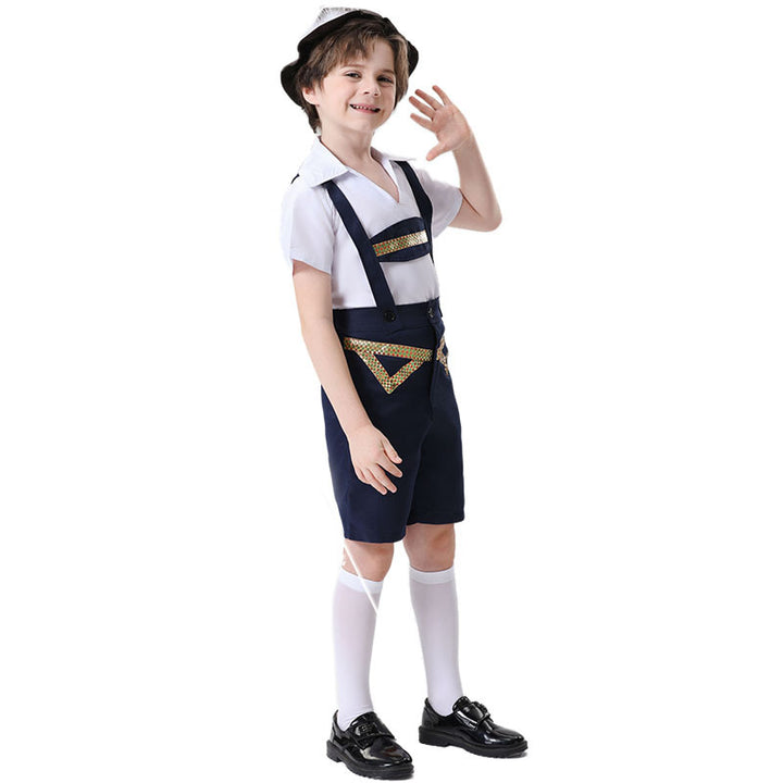 Unisex nan festive children's pants with adjustable suspenders and decorative belt Mune Fashion