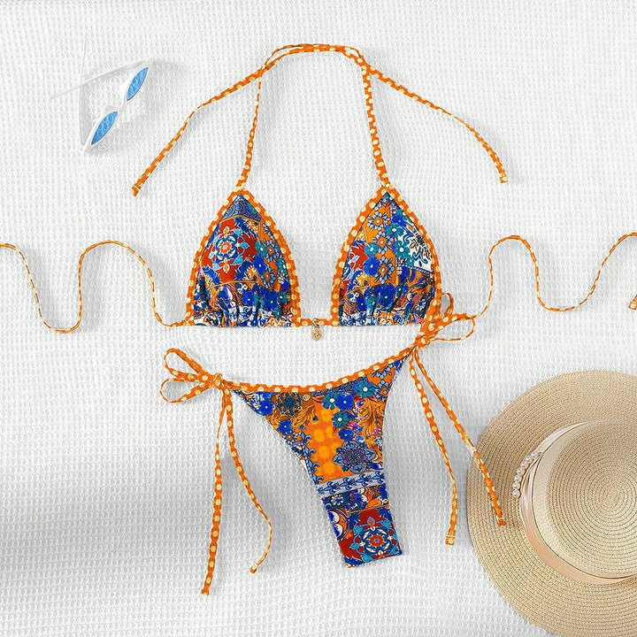 Women's Triangle Bikini with colorful floral pattern and adjustable straps Mune Fashion