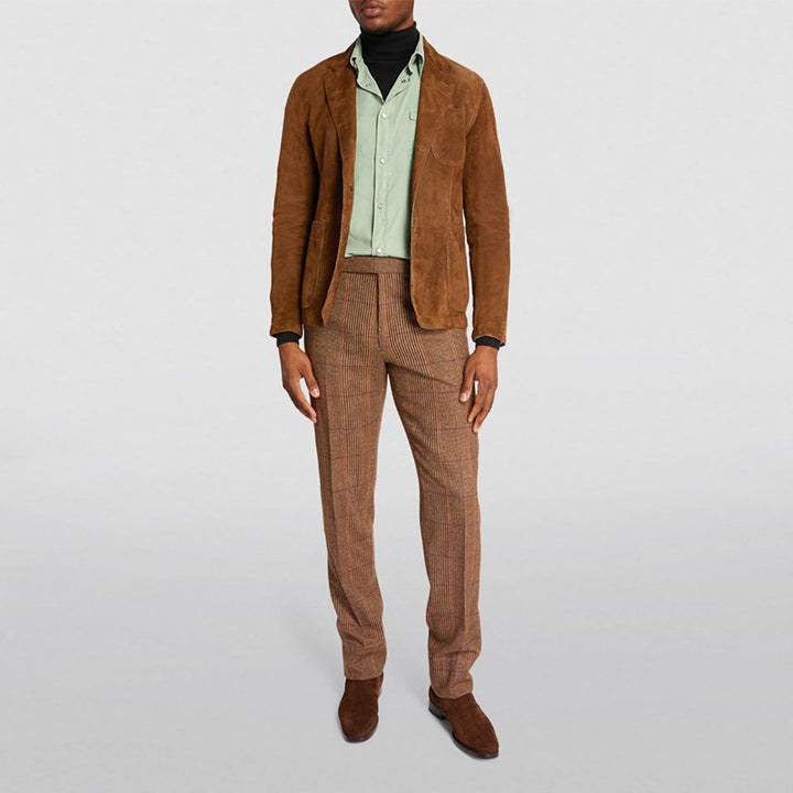 Men's Fitted Suede Blazer with Patch Pockets and Single-Button Closure Mune Fashion